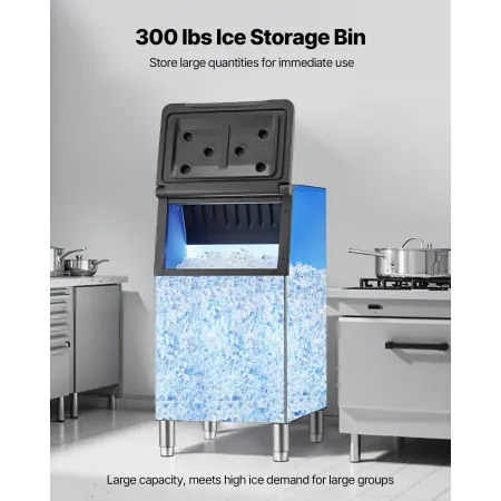Commercial Ice Maker Storage Bin, 136 kg Capacity Ice-Bin, Commercial Ice Storage Bin with Adjustable Anti-slip Rubber Feet, Sui