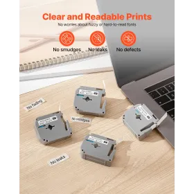 Label Maker Tape, 4 Pack, 0.47 in / 12 mm Black on White Label Cartridge Compatible for Various Types of Brother Labelers, Durab