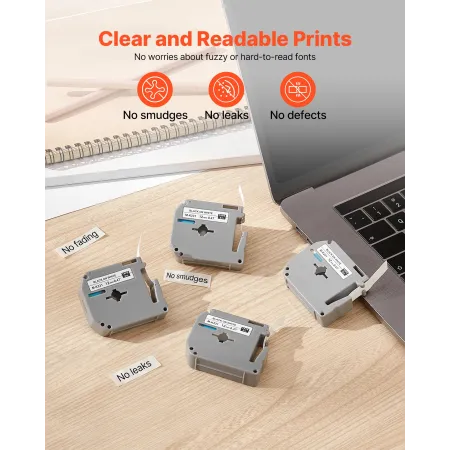 VEVOR Label Maker Tape, 4 Pack, 0.47 in / 12 mm Black on White Label Cartridge Compatible for Various Types of Brother Labelers,