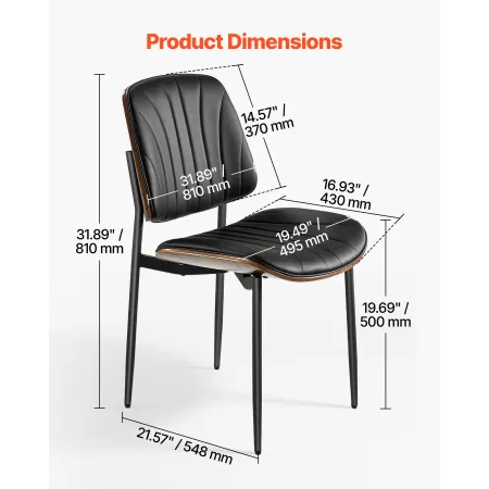 VEVOR Moderne Spisestue Accent Stole Sæt med 2, Polstret Læder Sidestol til Spiseborde, Pladsbesparende Køkkenbord Ch