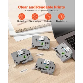 VEVOR Label Maker Tape, 4 Pack, 0,47 in / 12 mm Sort på hvid Label Maker Refills Kompatibel til forskellige typer Brother P-Tou