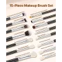VEVOR 15-Piece Makeup Brush Set for Foundation Blending Eyeshadow, Professional Vegan Brushes with Soft Synthetic Bristles, Ergo