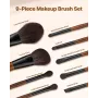 VEVOR 9-delt makeup børstesæt til foundation blending øjenskygge, professionelt makeup børstesæt med blød naturlig uld og