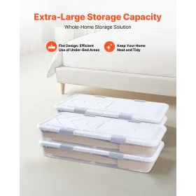 VEVOR Opbevaring under seng med hjul, 805 x 396 x 175 mm undersengsbeholdere, undersengssko-arrangør med låg og grå lås, R