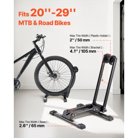 VEVOR Bike Racks 2 Pack, Fits 508 to 736.6 mm Mountain & Road Bikes, Alloy Steel Rust-Resistant Bike Floor Stand Rack, Foldable 