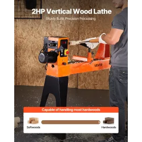 VEVOR Woodworking Lathe, 1500W / 2 HP, Wood Lathe Machine with 0 to 3200 RPM Variable Speed, 457 x 1020 mm Workbench, Brushless 