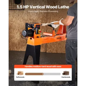 VEVOR Woodworking Lathe, 1100W / 1.5 HP, Wood Lathe Machine with 0 to 3200 RPM Variable Speed, 406 x 1020 mm Workbench, Brushles