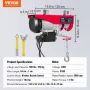 Elektrisk hejse, 550 lbs løftekapacitet, 510W 220V Electric