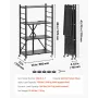 4-Tier Foldable Storage Shelf, 26W x 13D x 46H Inch Folding Metal Rack Shelving Unit, No Assembly Organizer Shelf with 5 Wheels 