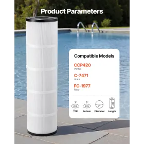 VEVOR Pool Filter Cartridge, 4x 105 Sq. Ft, Spa Hot Tub Filter Cartridge Replacement, Compatible with Pentair CCP420, Pleatco PC