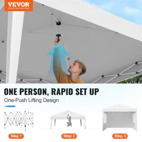 Pop Up Canopy, 2.95 x 2.95 m Instant Canopy Portable Gazebo with 3 Sidewalls & 2 Ventilated Windows, Height Adjustable Pop-Up Ou
