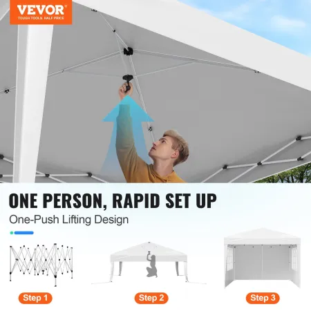 VEVOR Pop Up Canopy, 2,95 x 2,95 m Instant Canopy Portable Pavillon med 3 sidevægge og 2 ventilerede vinduer, højdejusterbar pop