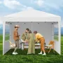 Pop Up Canopy, 2.95 x 2.95 m Instant Canopy Portable Gazebo with 3 Sidewalls & 2 Ventilated Windows, Height Adjustable Pop-Up Ou