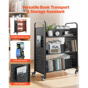 rullende biblioteksbogsvogn, 150 kg Kapacitet, 97 x 51,5 x