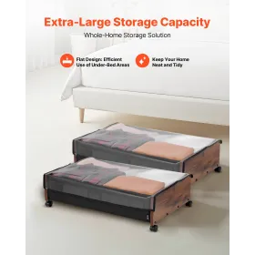 VEVOR Opbevaring under seng med hjul, 650 x 460 x 180 mm undersengsbeholdere, undersengssko-arrangør med låsbare hjul, rulle