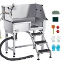 86.4 cm Dog Grooming Bath Tub Stainless Steel w Stairs Faucet Showerhead