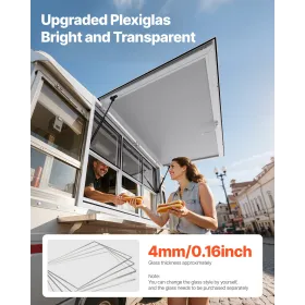 Concession Window 152x92 cm, Aluminum Alloy Service Window for Food Truck, Up to 85 Degrees Stand Serving Window with 6 Sliding 