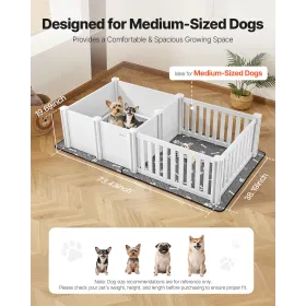 Dog Whelping Box, 1.86x0.97x0.5 m, Plastic Dog Whelping Pen with Adjustable Height Door, Puppy Playpen with Waterproof Pee Pad, 