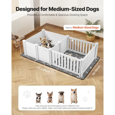 VEVOR Dog Whelping Box, 1.86x0.97x0.5 m, Plastic Dog Whelping Pen with Adjustable Height Door, Puppy Playpen with Waterproof Pee