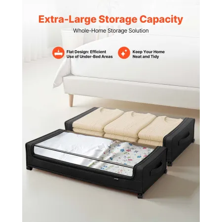 Under Bed Storage with Wheels, 770 x 470 x 173 mm, Underbed Containers with Clear Lid, Underbed Shoe Organizer, Rolling Under th