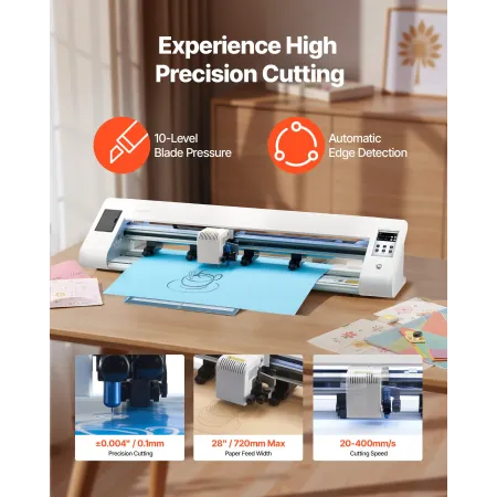 VEVOR Cutting Machine, Automatic Edge Detection Vinyl Cutter Machine with Two Types of Blades, Design Software and Materials, Co