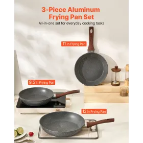 Frying Pan Skillet, Aluminum Egg Fry Pans, 3 Piece Set (250, 280, 325 mm), Nonsitck Heavy-Duty Skillets with Heat-Resistant Hand