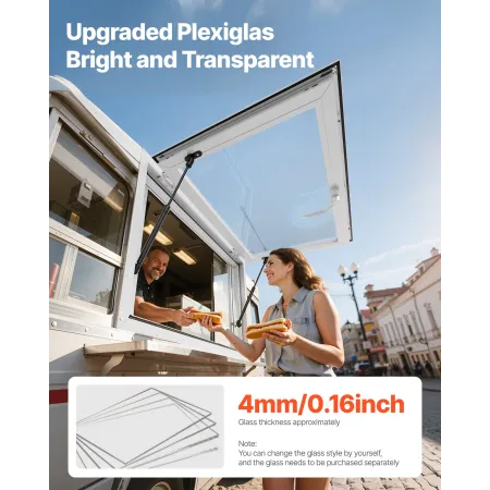 VEVOR Koncessionsvindue 92x61 cm, Servicevindue i aluminiumslegering til Food Truck, Op til 85 graders stativ Serveringsvindue