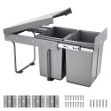 Double 20Lx2 Pullout Waste Container Under Cabinet Kitchen Bin Trash Can