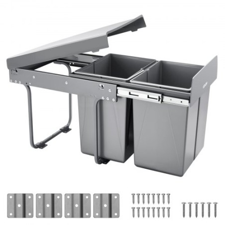 Double 20Lx2 Pullout Waste Container Under Cabinet Kitchen Bin Trash Can