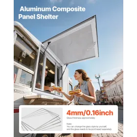 VEVOR Concession Window 92x92 cm, Aluminum Alloy Service Window for Food Truck, Up to 85 Degrees Stand Serving Window with 4 Sli