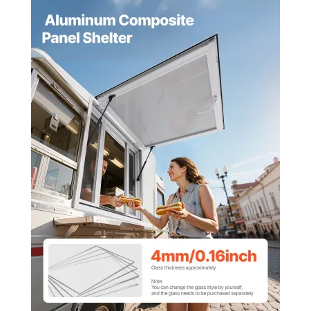Concession Window 92x92 cm, Aluminum Alloy Service Window for Food Truck, Up to 85 Degrees Stand Serving Window with 4 Sliding W
