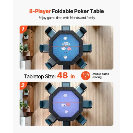 sammenklappeligt pokerbord, 8 spillere 1220 mm sammenklappeligt