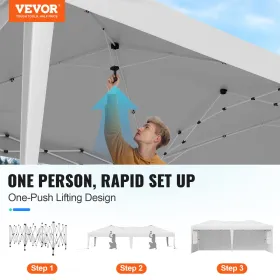 VEVOR Pop Up Canopy, 5,9 x 2,96 m Instant Canopy bærbart lysthus med 3 sidevægge og 2 ventilerede vinduer, højdejusterbar pop-