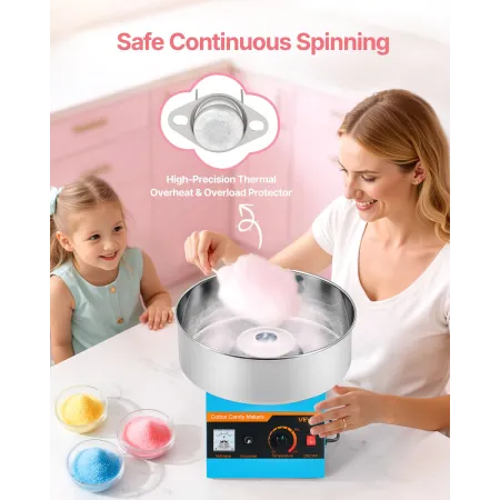 VEVOR Cotton Candy Machine Commercial, 1000W Electric Candy Floss Maker, Easy Use with 38cm Stainless Steel Bowl and Sugar Scoop