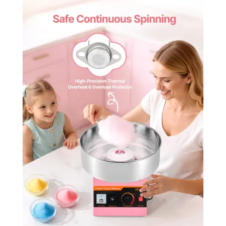 Cotton Candy Machine Commercial, 1000W Electric Candy Floss Maker, Easy Use with 38cm Stainless Steel Bowl and Sugar Scoop, Make