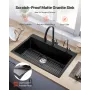 84 cm Kitchen Sink Workstation, Top Mount Granite Sinks, Drop-In Single Bowl Farmhouse Basin with Multiple Accessories, Househol