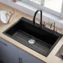 84 cm Kitchen Sink Workstation, Top Mount Granite Sinks, Drop-In Single Bowl Farmhouse Basin with Multiple Accessories, Househol