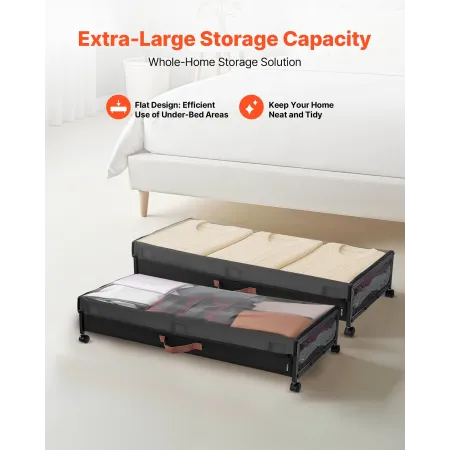 VEVOR Under Bed Storage with Wheels, 915 x 460 x 185 mm, Underbed Containers with Clear Lid, Underbed Shoe Organizer, Rolling Un