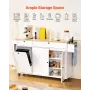 Kitchen Island Cart with Storage, 153 cm Wide Mobile Kitchen Cart with Wheels, Drop Leaf, 2 Drawers, Trash Can Cabinet, Knife Ho