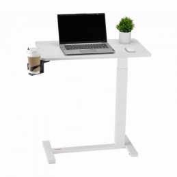 Overbed Table Mobile Bed Side Desk med 4 Hidden Wheels Cup Holder White
