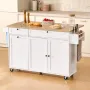 VEVOR Kitchen Island Cart with Storage, 153 cm Wide Mobile Kitchen Cart with Wheels, Drop Leaf, 2 Drawers, Trash Can Cabinet, Kn