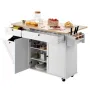 VEVOR Kitchen Island Cart with Storage, 153 cm Wide Mobile Kitchen Cart with Wheels, Drop Leaf, 2 Drawers, Trash Can Cabinet, Kn