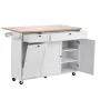 Kitchen Island Cart with Storage, 153 cm Wide Mobile Kitchen Cart with Wheels, Drop Leaf, 2 Drawers, Trash Can Cabinet, Knife Ho