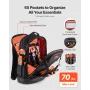 VEVOR Tool Backpack, 65 Pockets, Heavy-duty Tools Storage Organizer Work Bags with Laptop Compartment & Molded Base, Electrician