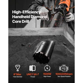 VEVOR Diamond Core Drilling Machine, 200 mm Drilling Diameter, Handheld Dry and Wet Concrete Core Drill Rig with 4 Drill Bits, 1