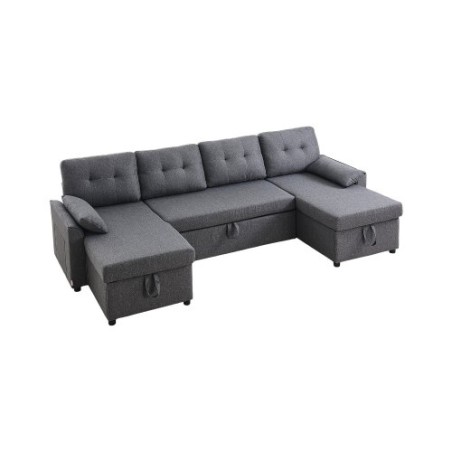U Shaped Sofa Bed 6-Seat Convertible Sleeper Sofa Bed Double Chaise Gray