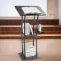 VEVOR Podium Stand, 1180 mm Metal Lectern, Curved Standing Podium with Wide Reading Surface, Open Storage Compartment, Book Stop