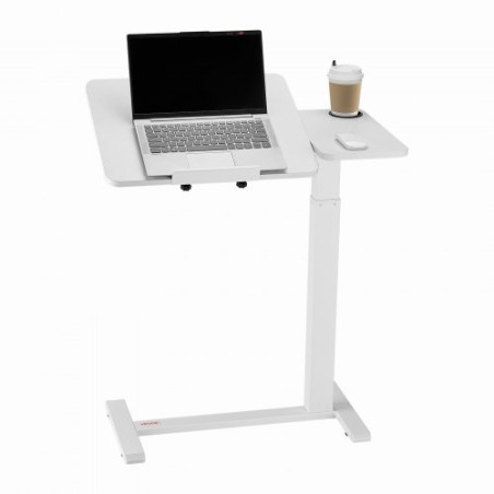 Overbed Table Bed Side Desk with Flip Desktop Wheels & Cup Holder White