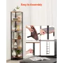 6 Tier Corner Shelf, Tall Corner Stand with LED Light, Wall Shelves Tower Storage Organizer with Metal Frame & Wooden Shelves, N
