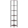 6 Tier Corner Shelf, Tall Corner Stand with LED Light, Wall Shelves Tower Storage Organizer with Metal Frame & Wooden Shelves, N